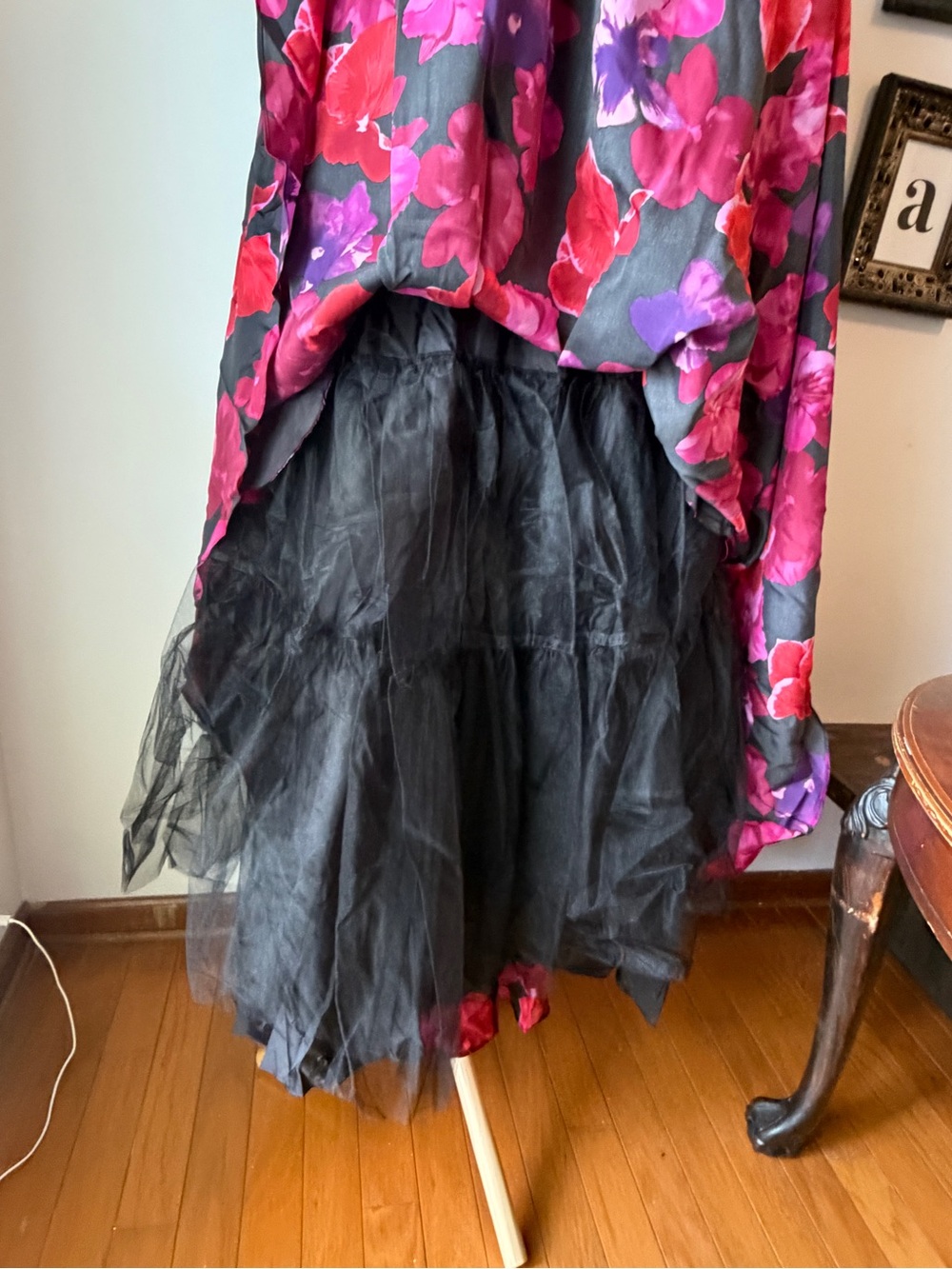 Betsy & Adam Floral Gown Size 12 Black Pink Plunging V Neck Full Skirt Dress - Picture 6 of 10
